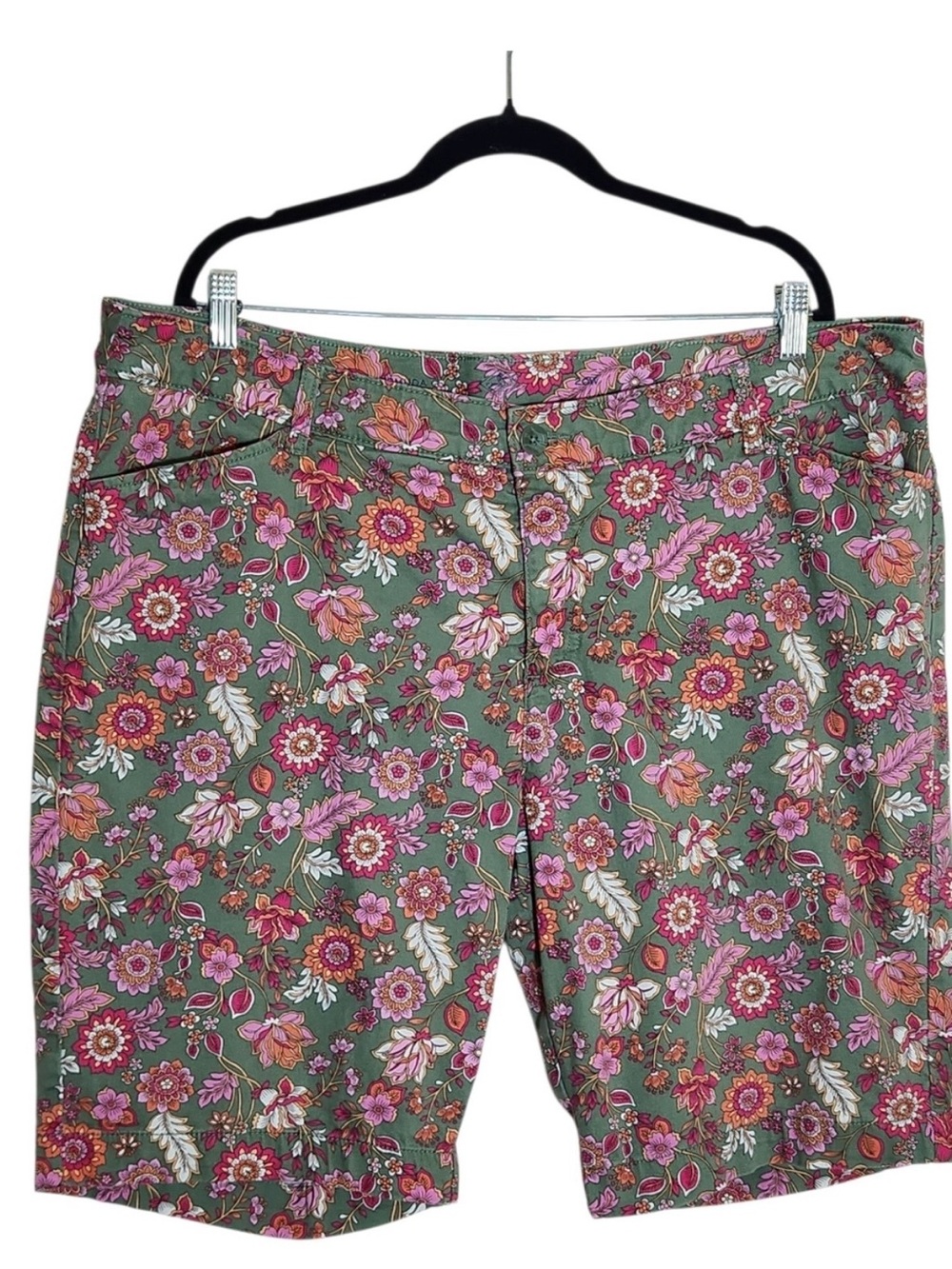 St. John's Bay Green and Pink Floral Bermuda Shorts Size 20